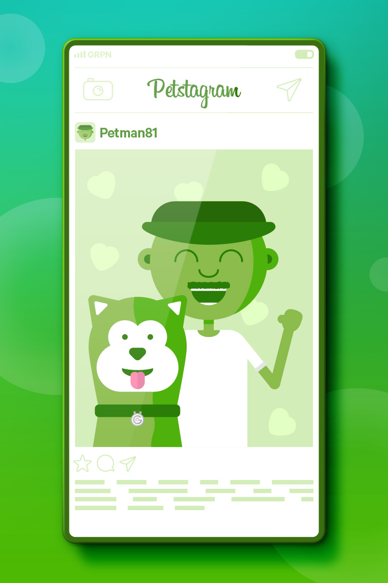 Petstagram - Man and dog smiling in photo in mobile phone app