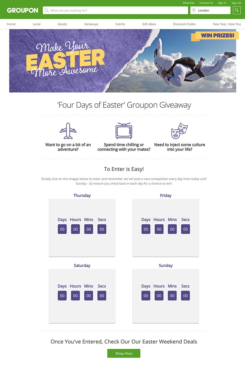Groupon Awesome Easter Giveaway Landing Page